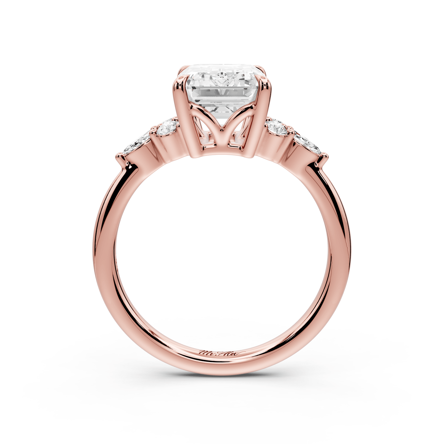 Sandi - 3ct 18k rose gold Emerald Floral Cluster Side-Stone Engagement Ring with Plain Band - Mr. Alex Jewelry