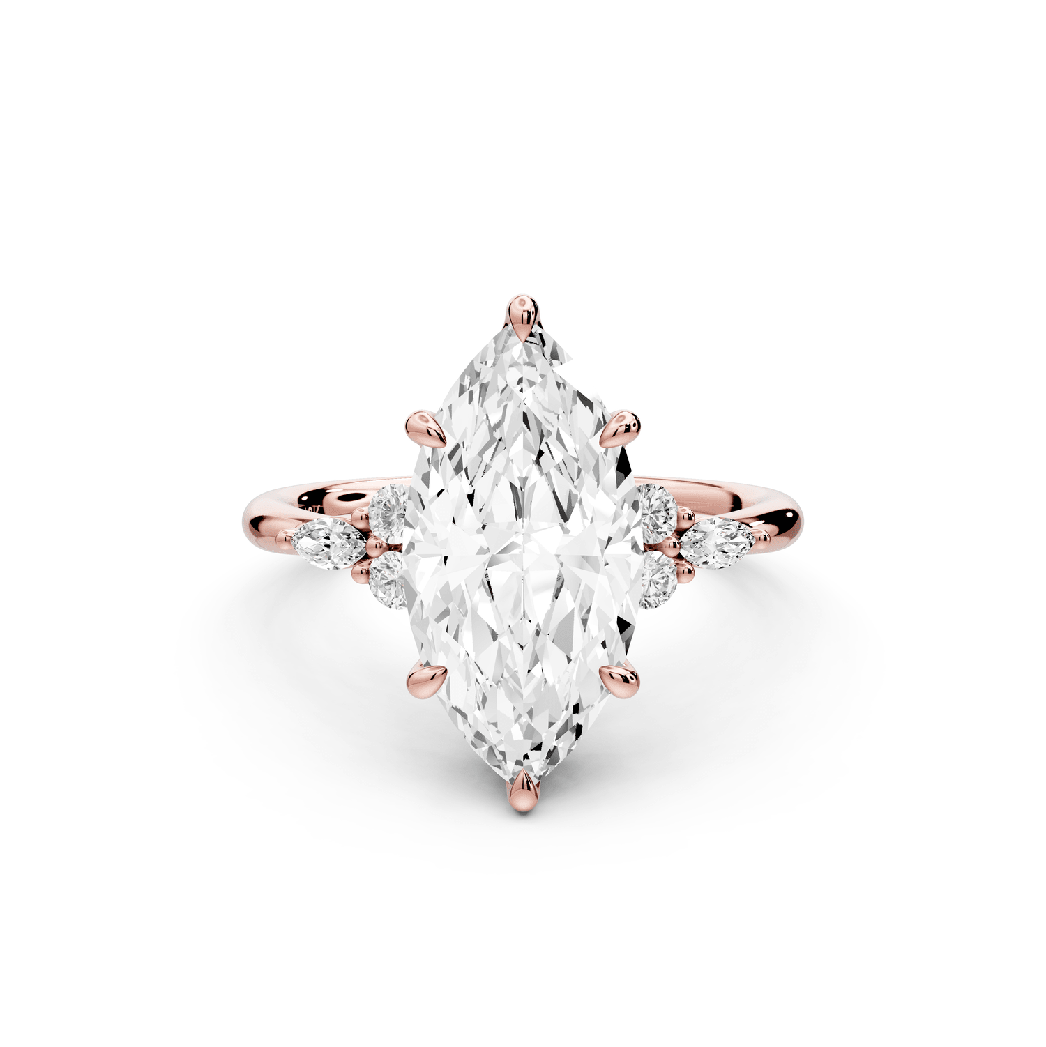 Sandi - 3ct 18k rose gold Marquise Floral Cluster Side-Stone Engagement Ring with Plain Band - Mr. Alex Jewelry