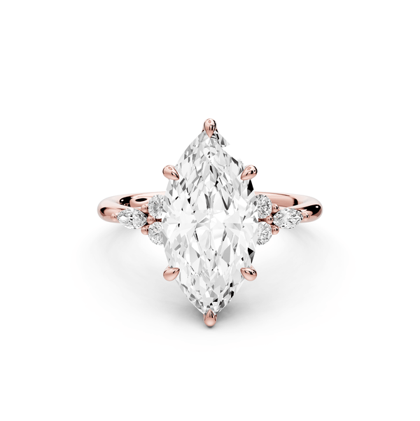 Sandi - 3ct 18k rose gold Marquise Floral Cluster Side-Stone Engagement Ring with Plain Band - Mr. Alex Jewelry