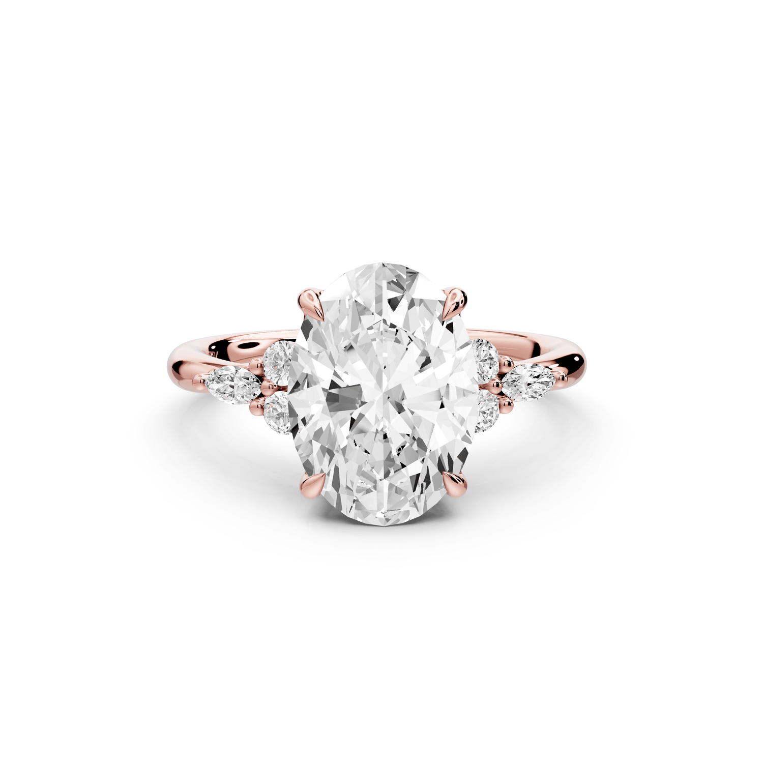 Sandi - 3ct 18k rose gold Oval Floral Cluster Side-Stone Engagement Ring with Plain Band - Mr. Alex Jewelry