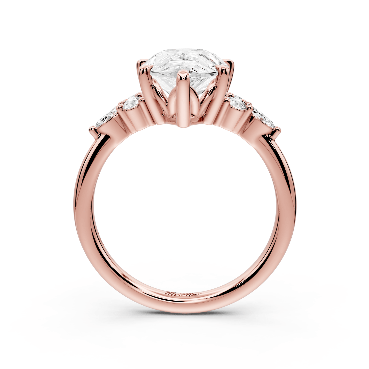Sandi - 3ct 18k rose gold Pear Floral Cluster Side-Stone Engagement Ring with Plain Band - Mr. Alex Jewelry