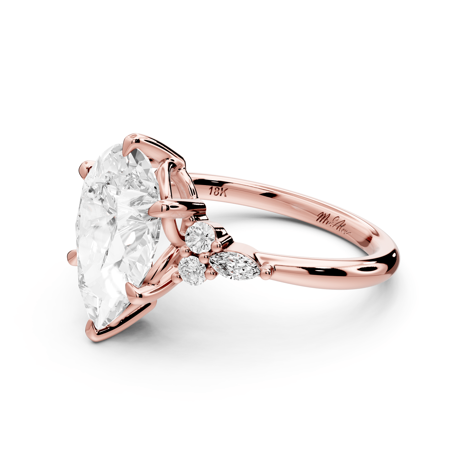 Sandi - 3ct 18k rose gold Pear Floral Cluster Side-Stone Engagement Ring with Plain Band - Mr. Alex Jewelry