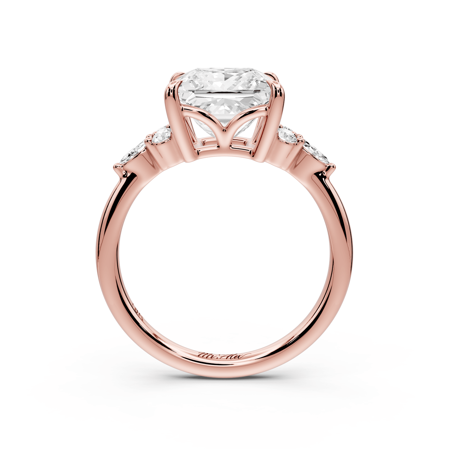 Sandi - 3ct 18k rose gold Princess Floral Cluster Side-Stone Engagement Ring with Plain Band - Mr. Alex Jewelry