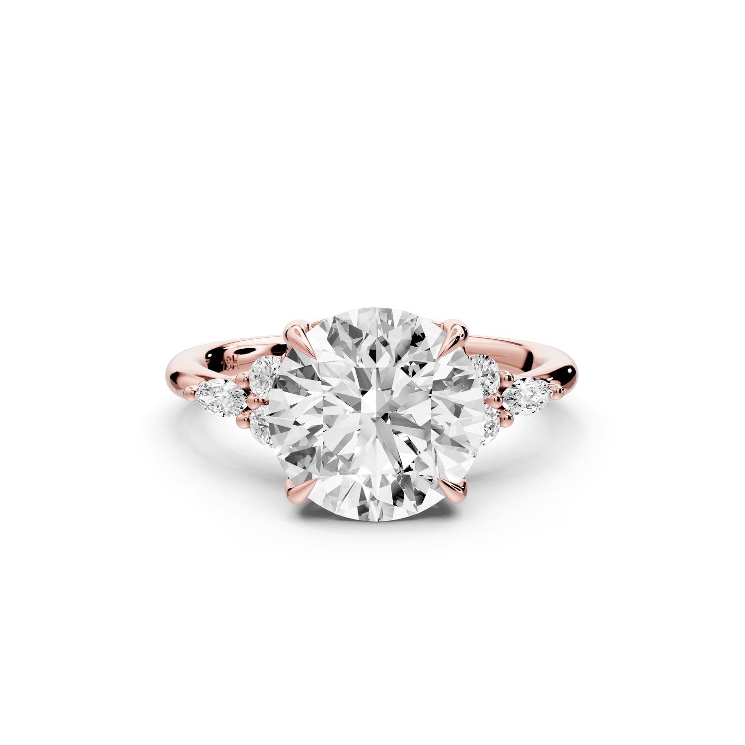 Sandi - 3ct 18k rose gold Round Floral Cluster Side-Stone Engagement Ring with Plain Band - Mr. Alex Jewelry