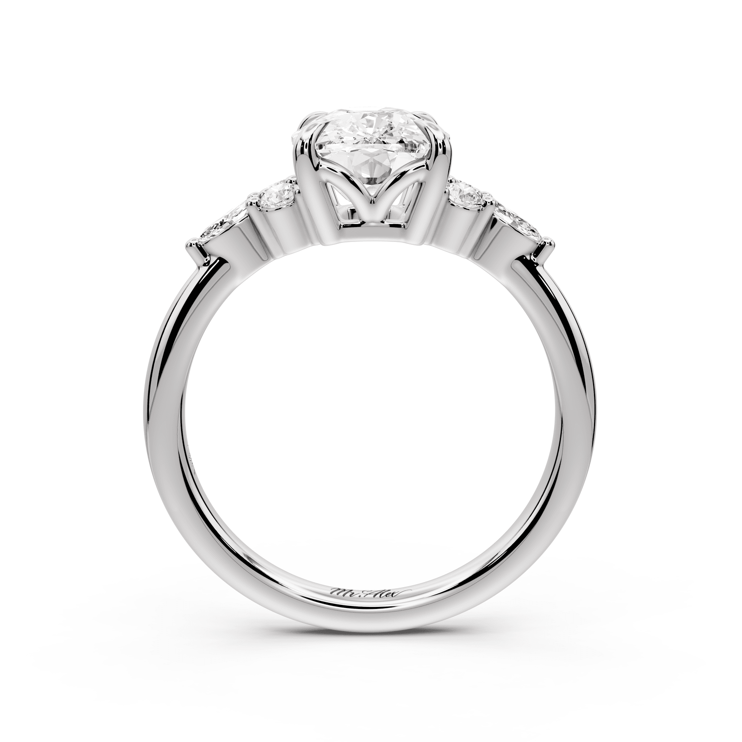 Sandi - 3ct 18k white gold Ecushion Floral Cluster Side-Stone Engagement Ring with Plain Band - Mr. Alex Jewelry