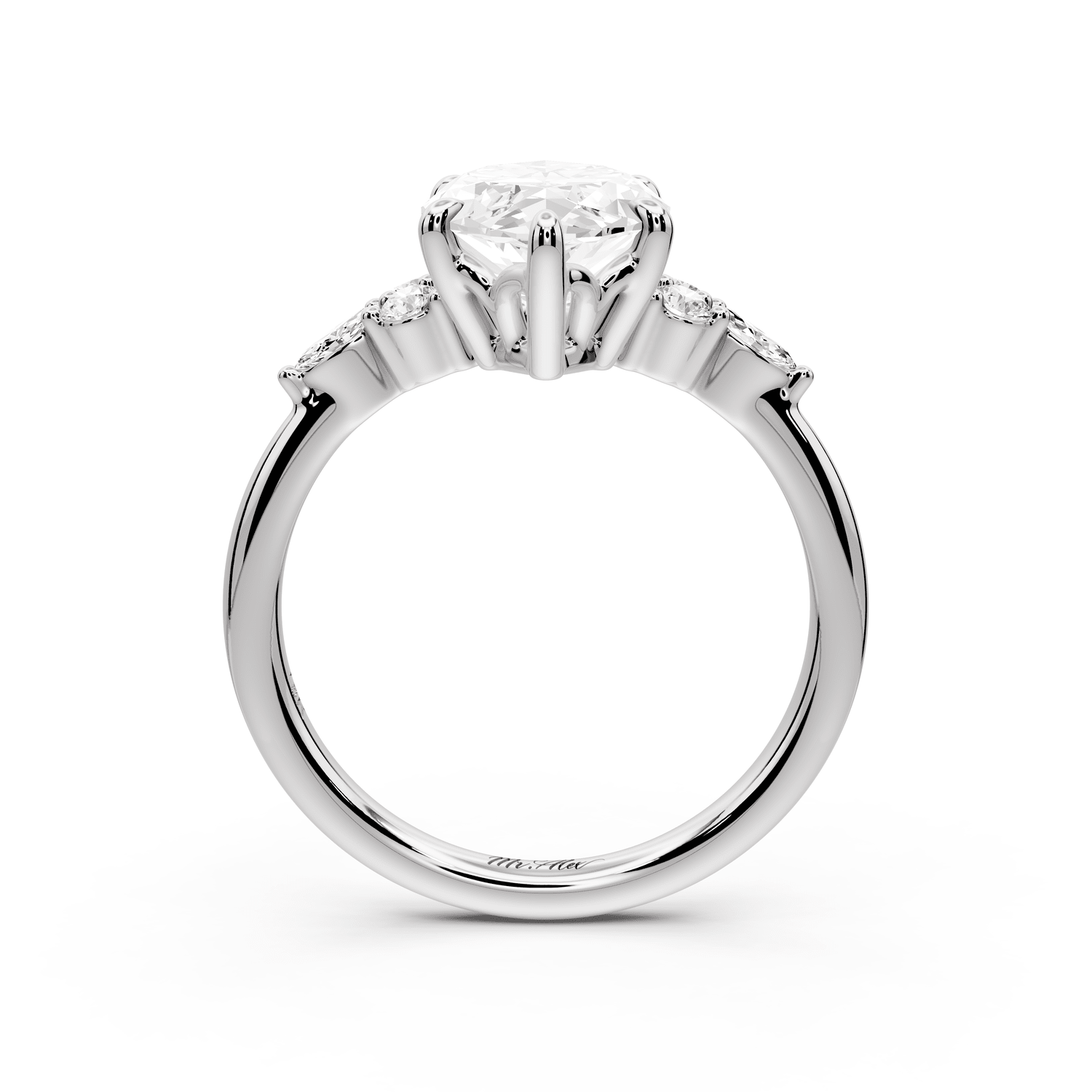 Sandi - 3ct 18k white gold Marquise Floral Cluster Side-Stone Engagement Ring with Plain Band - Mr. Alex Jewelry