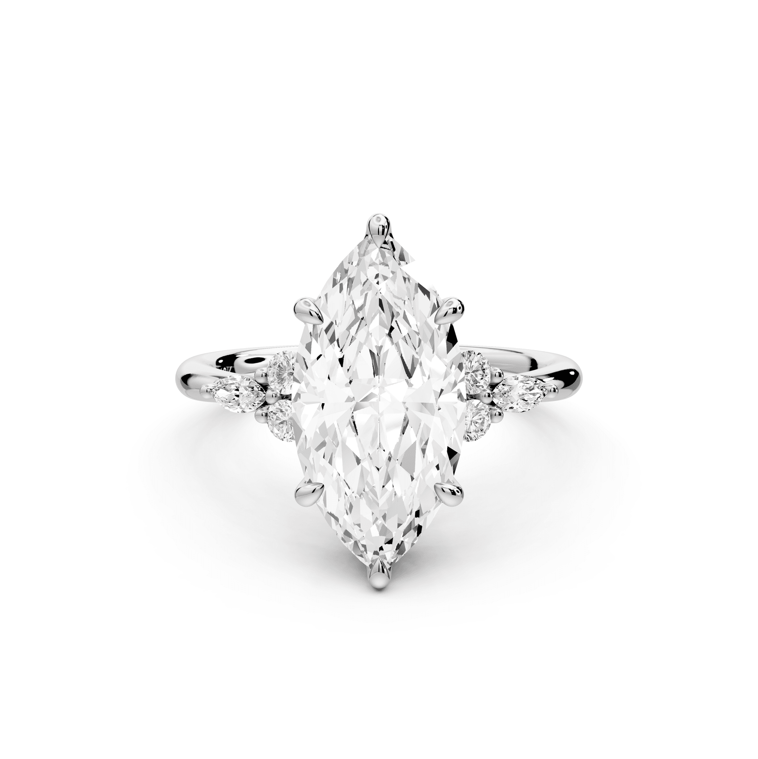 Sandi - 3ct 18k white gold Marquise Floral Cluster Side-Stone Engagement Ring with Plain Band - Mr. Alex Jewelry