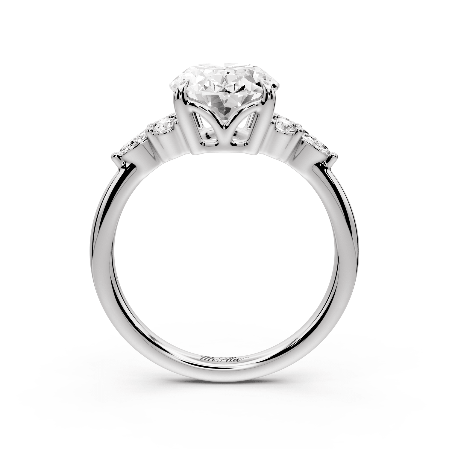 Sandi - 3ct 18k white gold Oval Floral Cluster Side-Stone Engagement Ring with Plain Band - Mr. Alex Jewelry