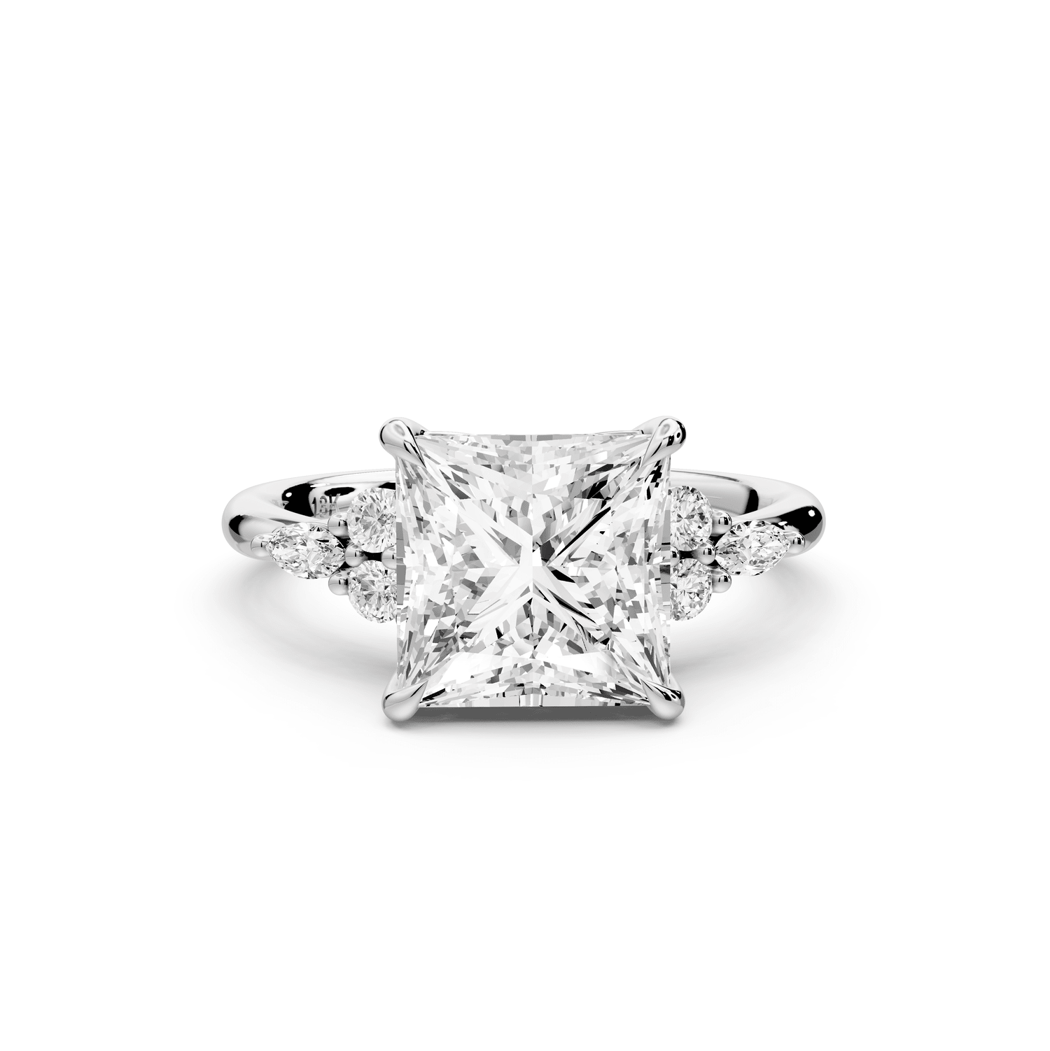 Sandi - 3ct 18k white gold Princess Floral Cluster Side-Stone Engagement Ring with Plain Band - Mr. Alex Jewelry