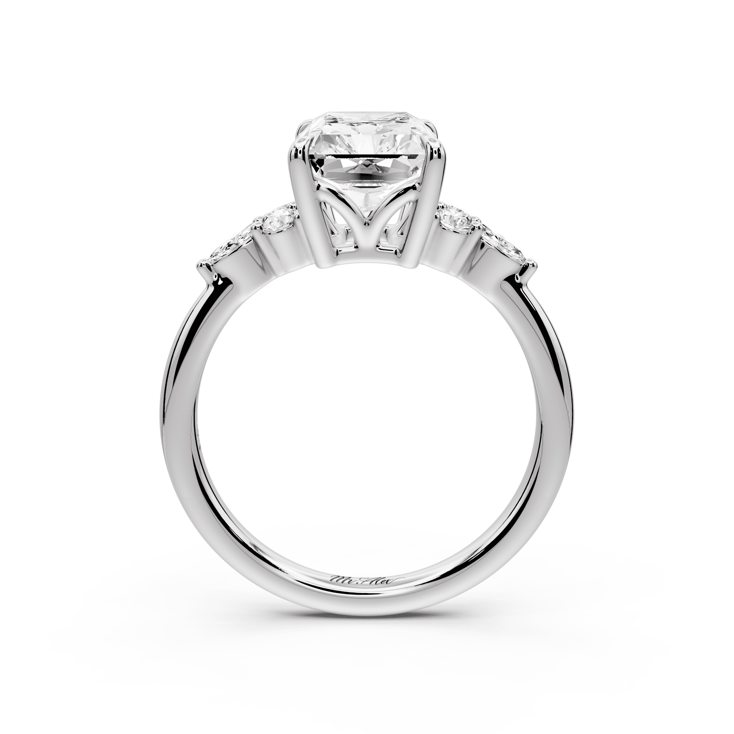 Sandi - 3ct 18k white gold Radiant Floral Cluster Side-Stone Engagement Ring with Plain Band - Mr. Alex Jewelry