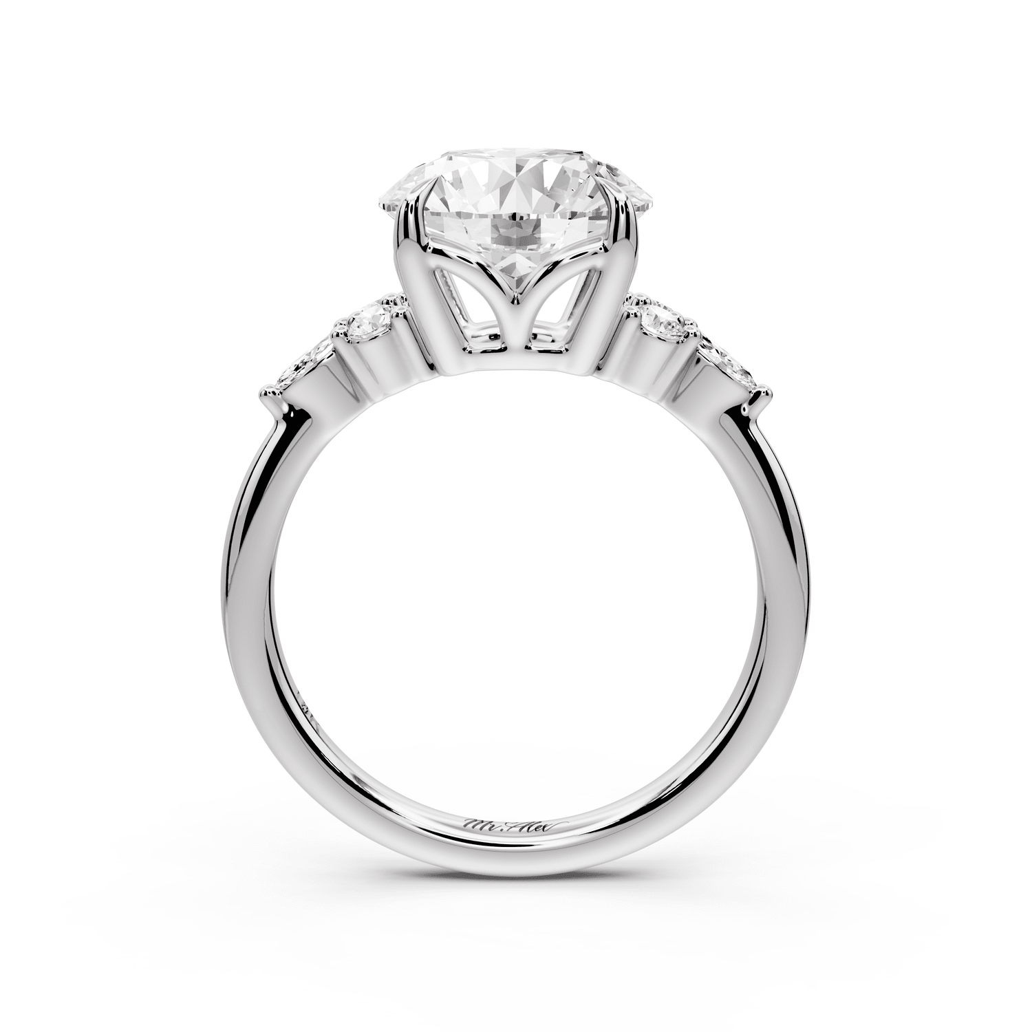 Sandi - 3ct 18k white gold Round Floral Cluster Side-Stone Engagement Ring with Plain Band - Mr. Alex Jewelry