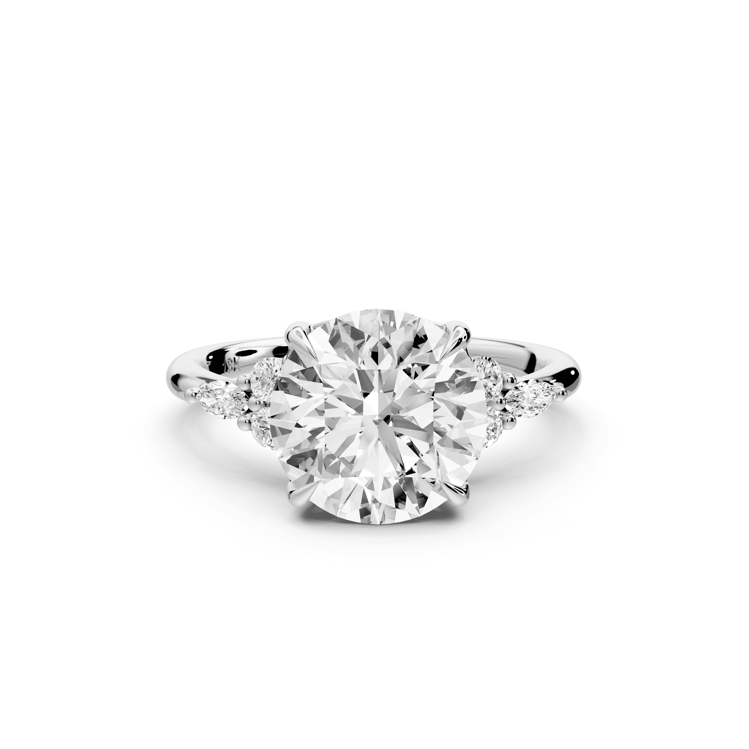 Sandi - 3ct 18k white gold Round Floral Cluster Side-Stone Engagement Ring with Plain Band - Mr. Alex Jewelry