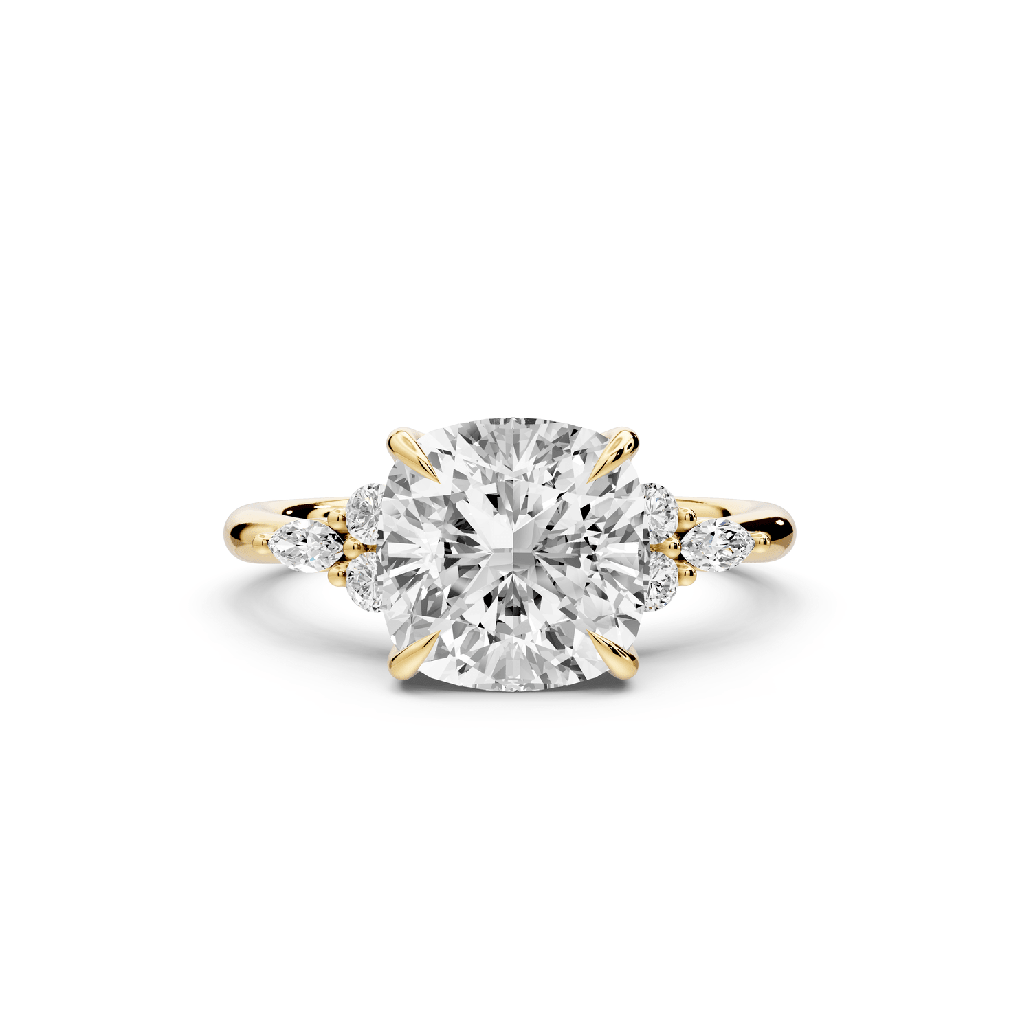 Sandi - 3ct 18k yellow gold Cushion Floral Cluster Side-Stone Engagement Ring with Plain Band - Mr. Alex Jewelry