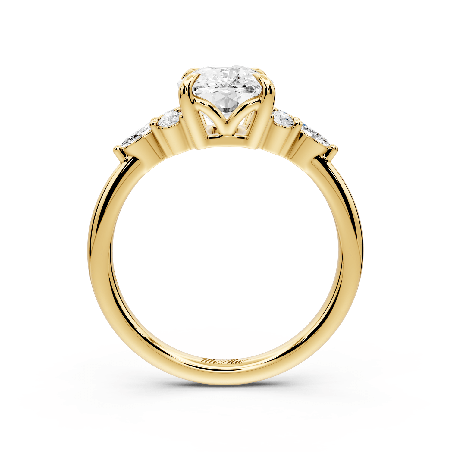 Sandi - 3ct 18k yellow gold Ecushion Floral Cluster Side-Stone Engagement Ring with Plain Band - Mr. Alex Jewelry