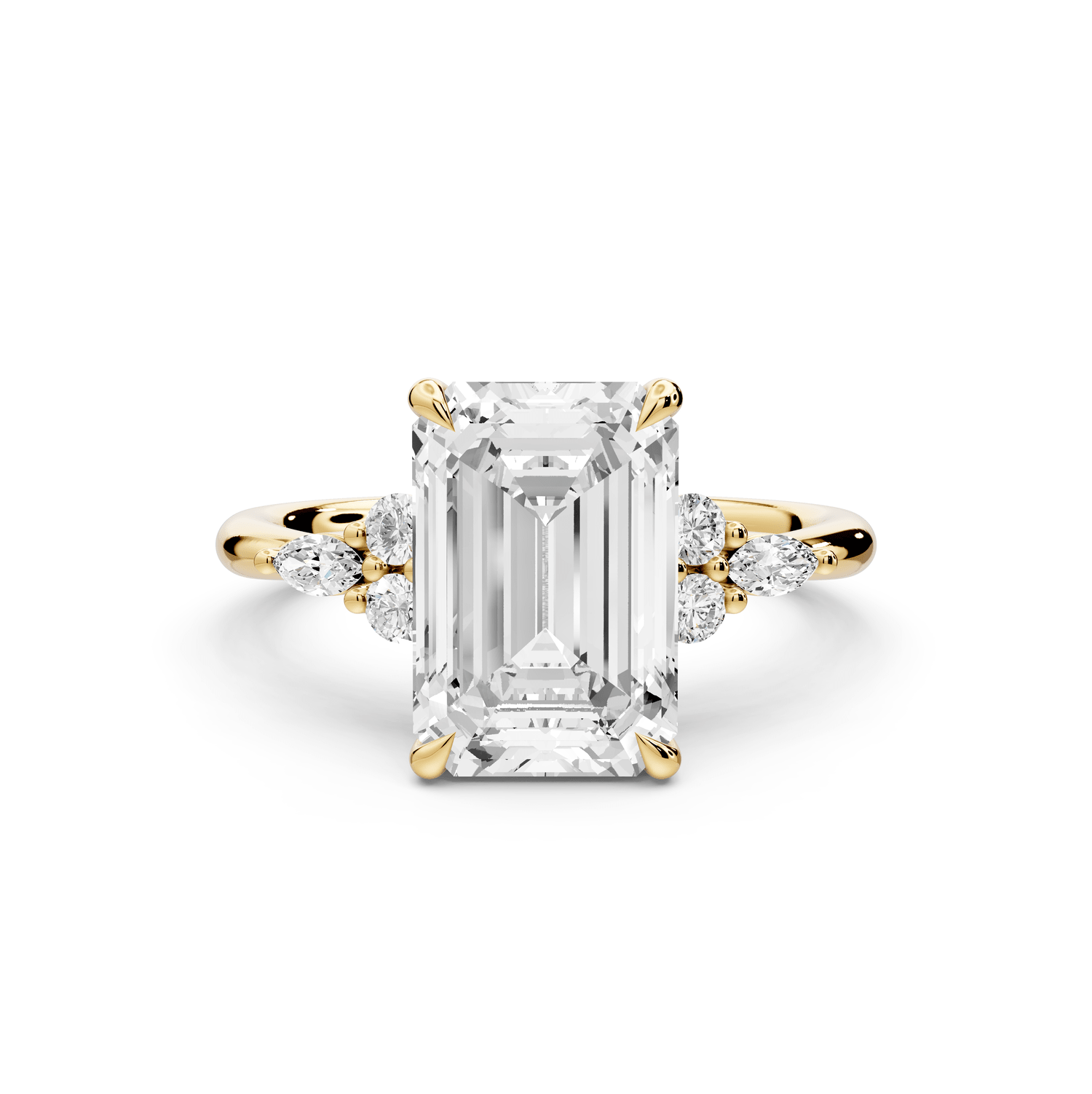 Sandi - 3ct 18k yellow gold Emerald Floral Cluster Side-Stone Engagement Ring with Plain Band - Mr. Alex Jewelry