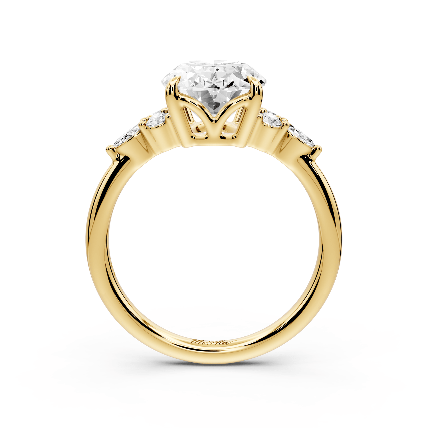 Sandi - 3ct 18k yellow gold Oval Floral Cluster Side-Stone Engagement Ring with Plain Band - Mr. Alex Jewelry