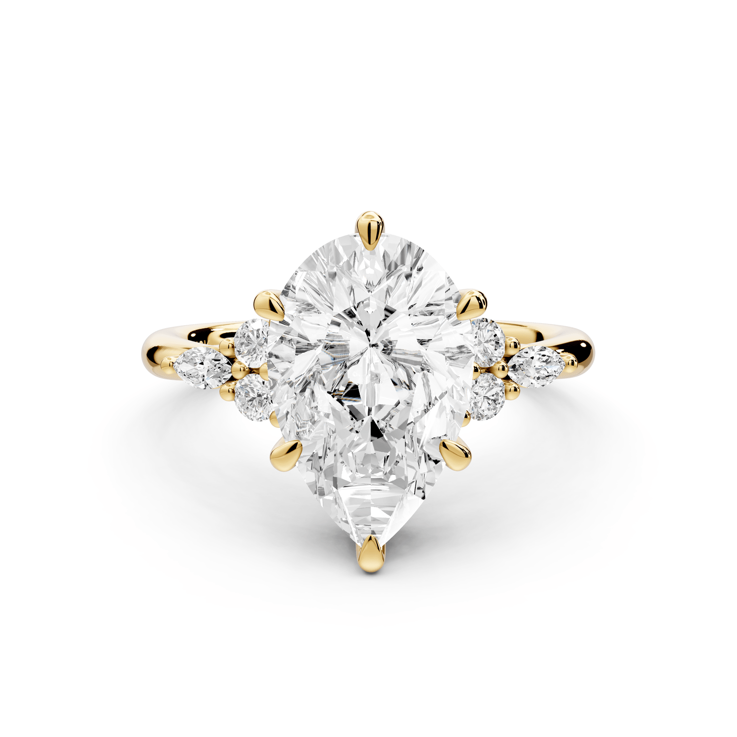 Sandi - 3ct 18k yellow gold Pear Floral Cluster Side-Stone Engagement Ring with Plain Band - Mr. Alex Jewelry