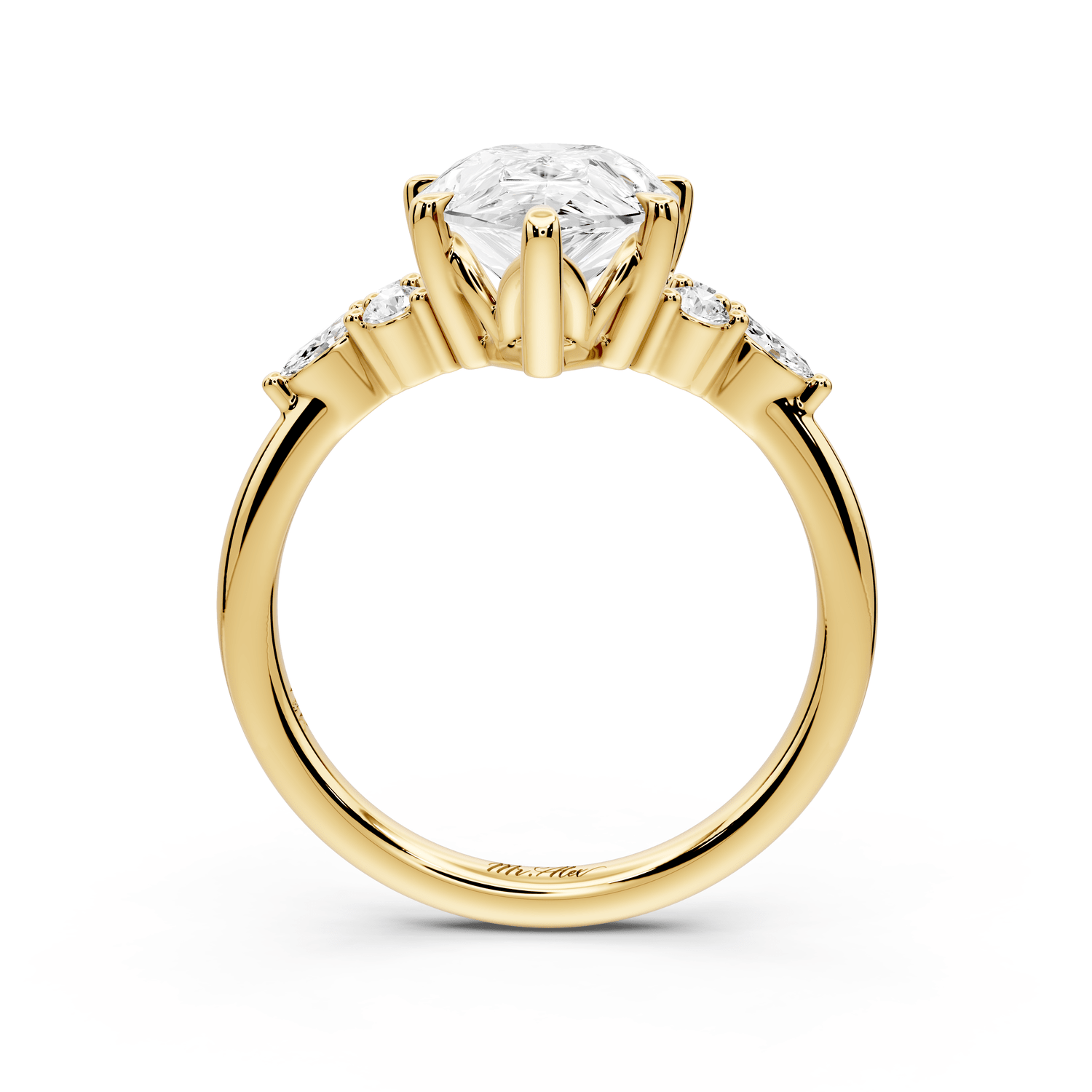 Sandi - 3ct 18k yellow gold Pear Floral Cluster Side-Stone Engagement Ring with Plain Band - Mr. Alex Jewelry