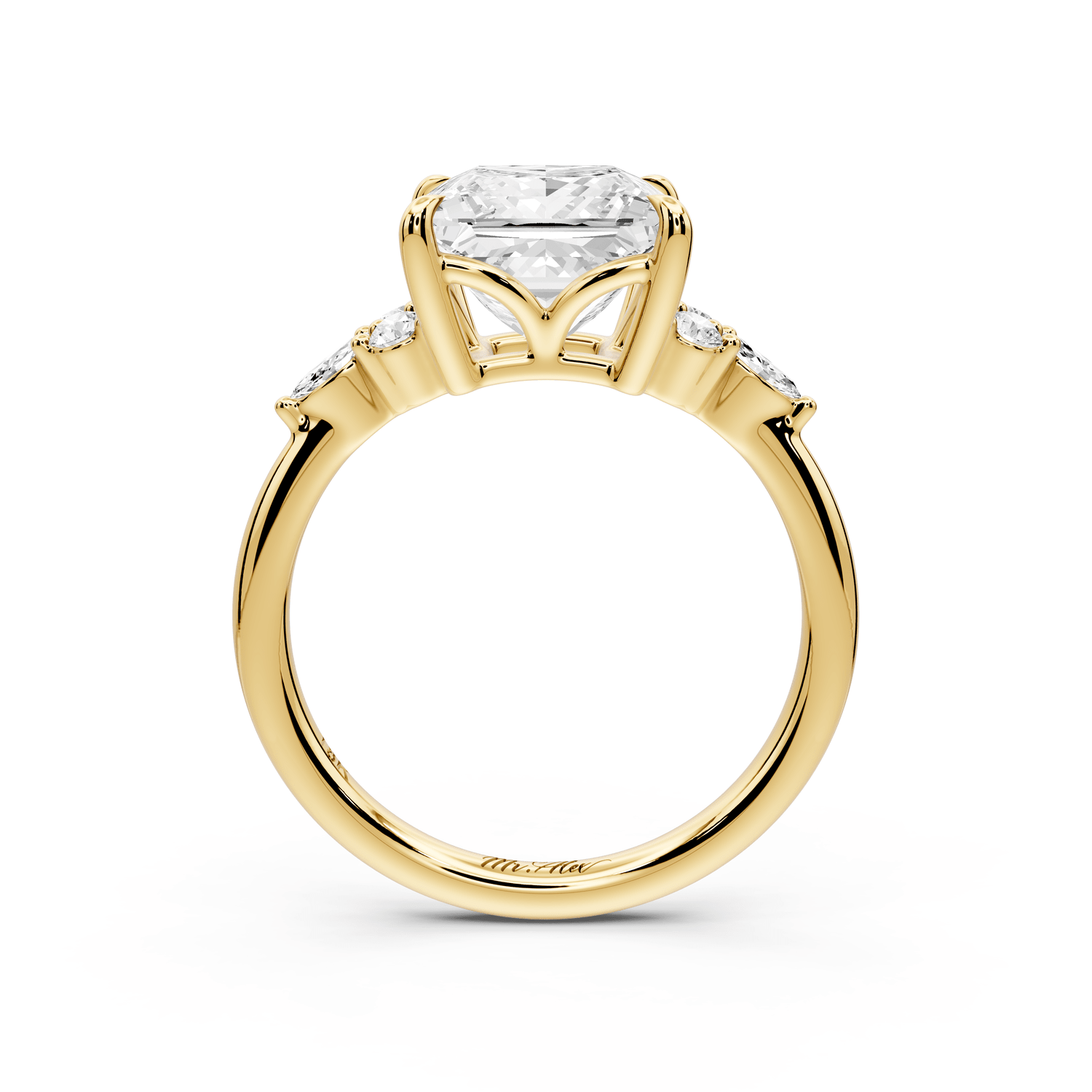Sandi - 3ct 18k yellow gold Princess Floral Cluster Side-Stone Engagement Ring with Plain Band - Mr. Alex Jewelry