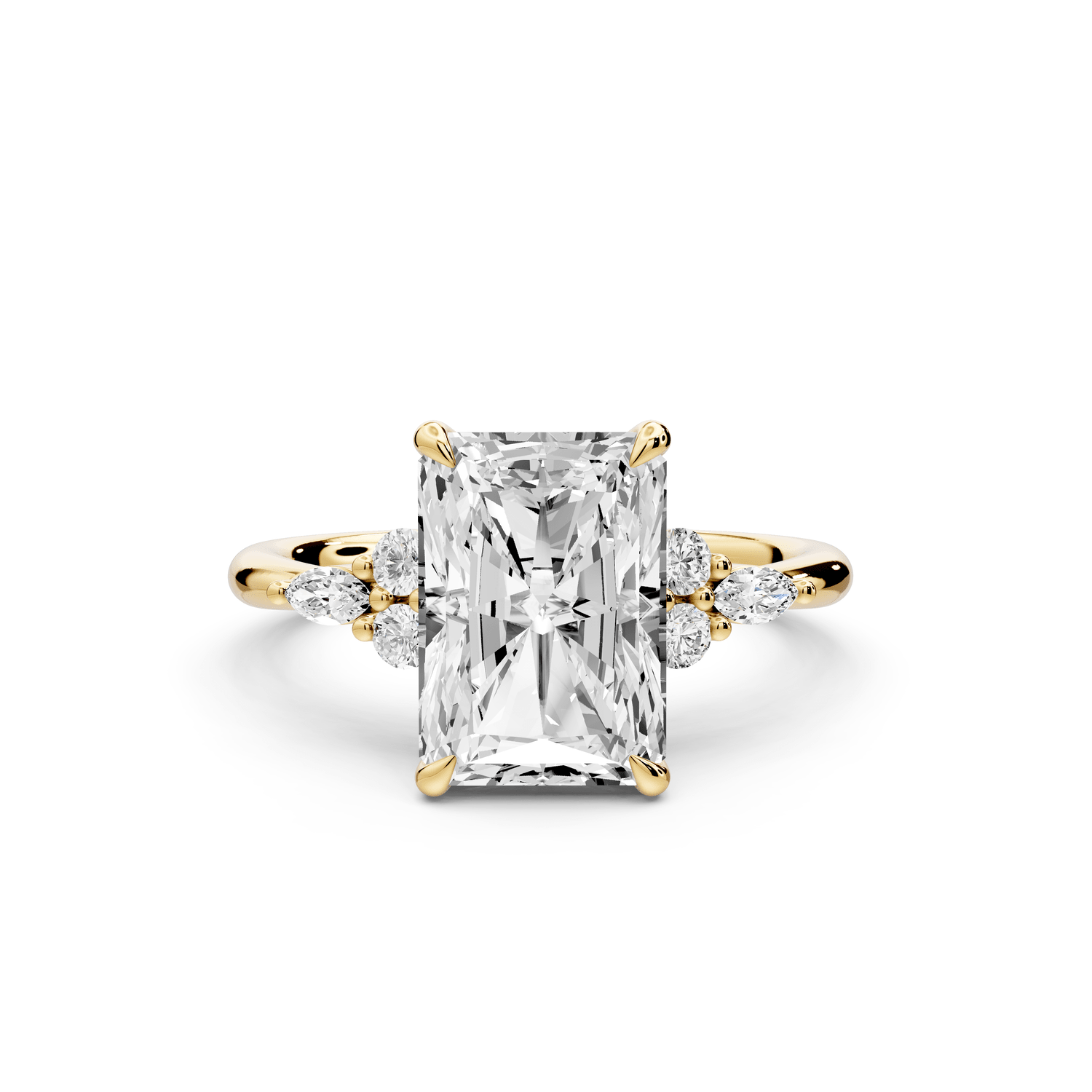Sandi - 3ct 18k yellow gold Radiant Floral Cluster Side-Stone Engagement Ring with Plain Band - Mr. Alex Jewelry