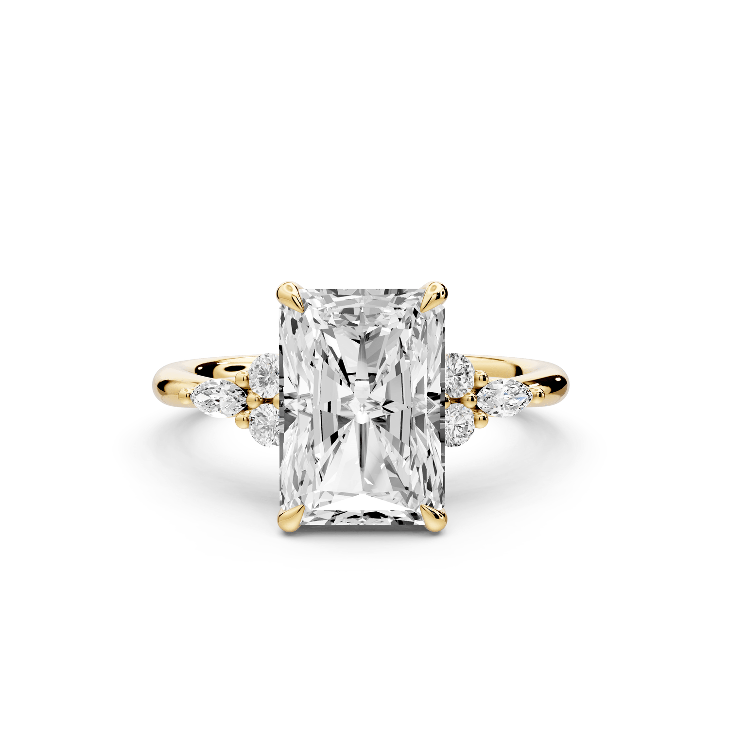 Sandi - 3ct 18k yellow gold Radiant Floral Cluster Side-Stone Engagement Ring with Plain Band - Mr. Alex Jewelry