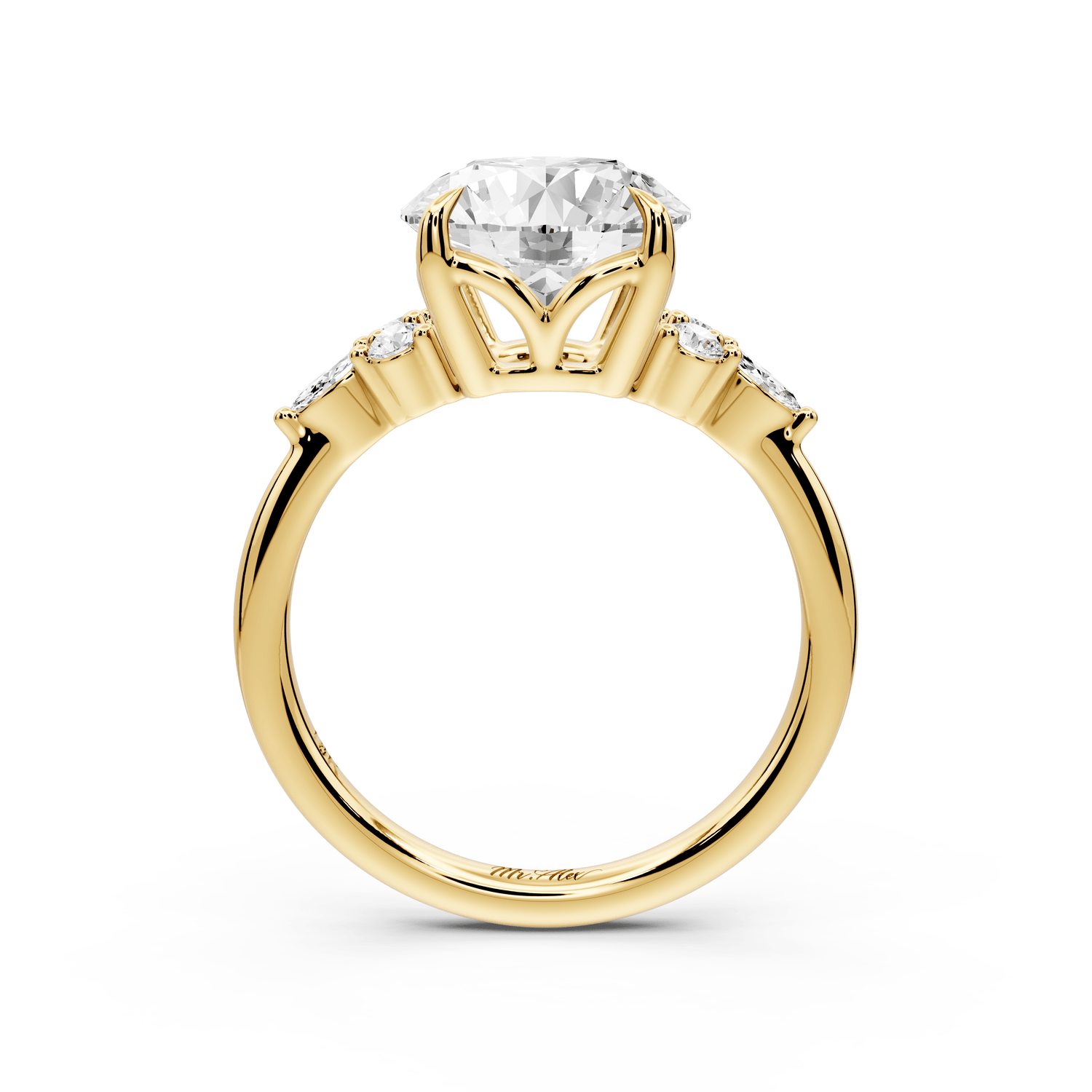 Sandi - 3ct 18k yellow gold Round Floral Cluster Side-Stone Engagement Ring with Plain Band - Mr. Alex Jewelry