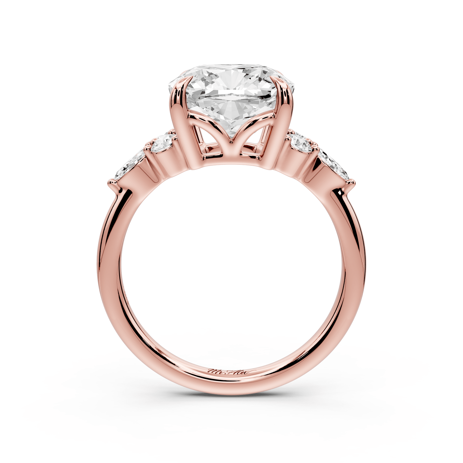Sandi - 4ct 14k rose gold Cushion Floral Cluster Side-Stone Engagement Ring with Plain Band - Mr. Alex Jewelry