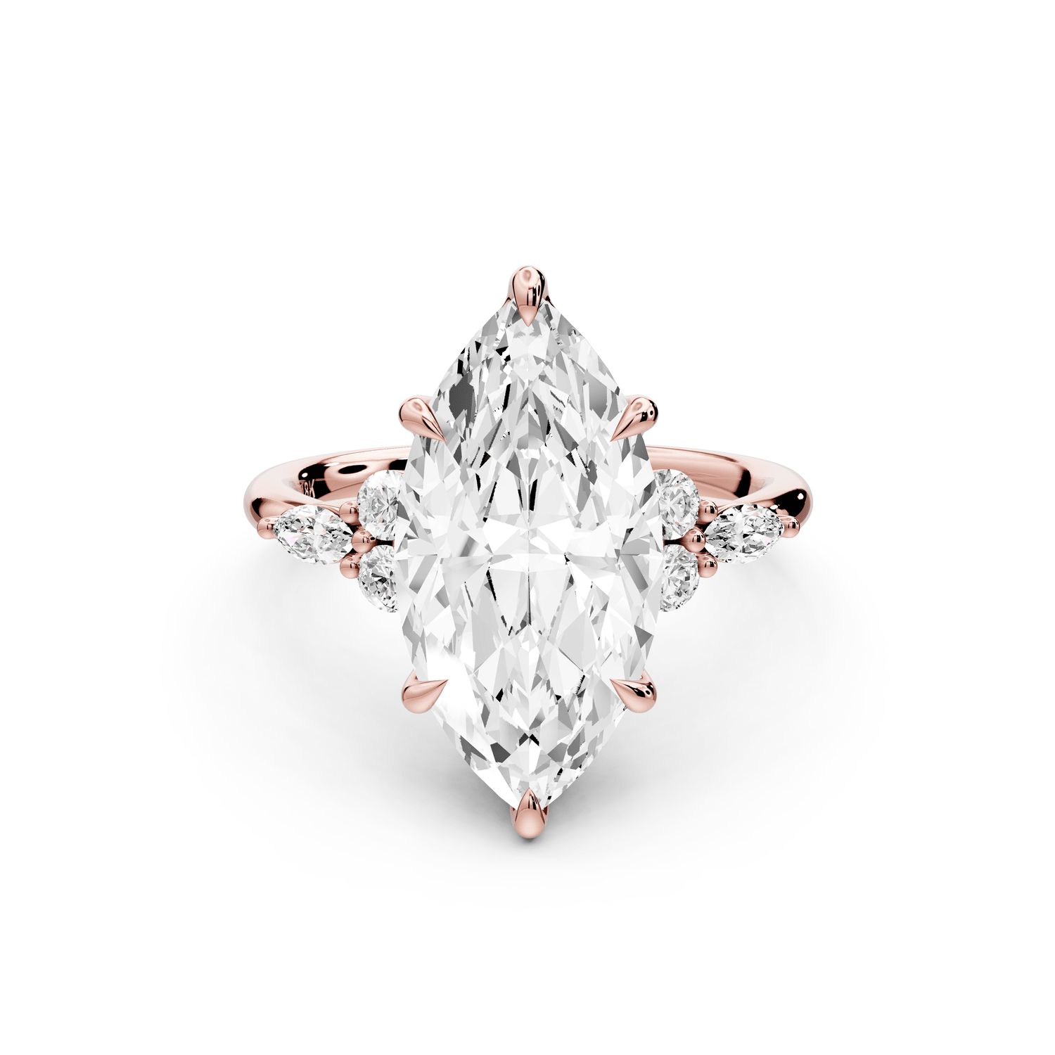 Sandi - 4ct 14k rose gold Marquise Floral Cluster Side-Stone Engagement Ring with Plain Band - Mr. Alex Jewelry