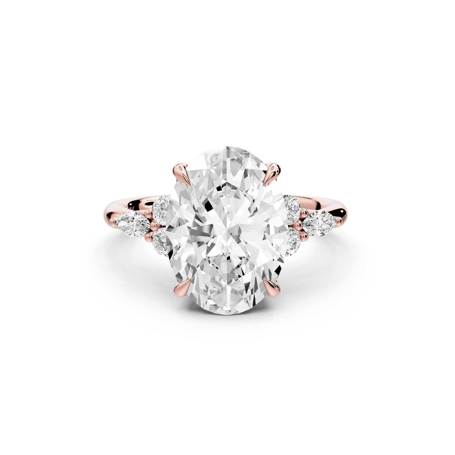 Sandi - 4ct 14k rose gold Oval Floral Cluster Side-Stone Engagement Ring with Plain Band - Mr. Alex Jewelry