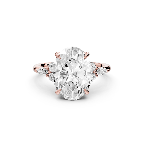 Sandi - 4ct 14k rose gold Oval Floral Cluster Side-Stone Engagement Ring with Plain Band - Mr. Alex Jewelry