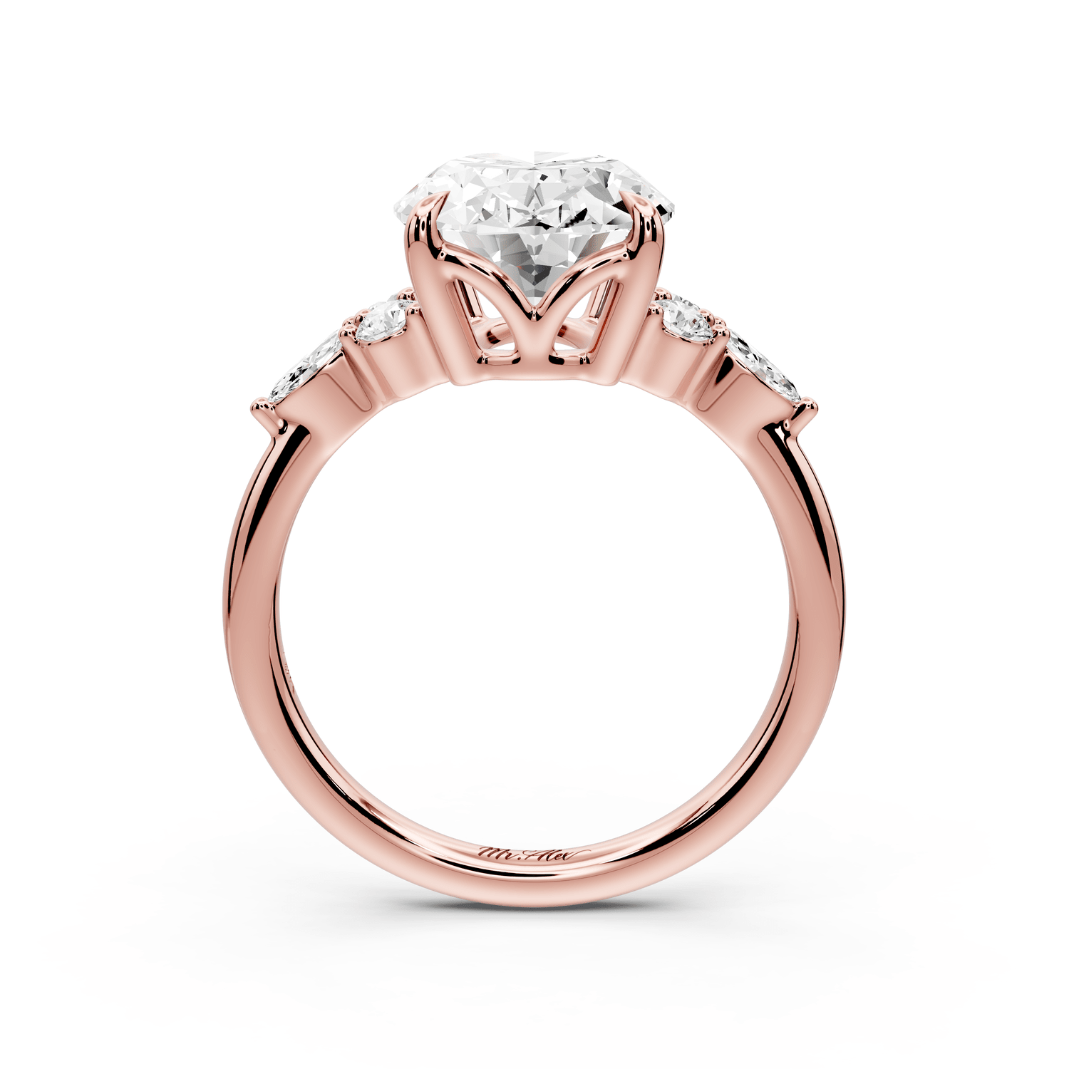 Sandi - 4ct 14k rose gold Oval Floral Cluster Side-Stone Engagement Ring with Plain Band - Mr. Alex Jewelry