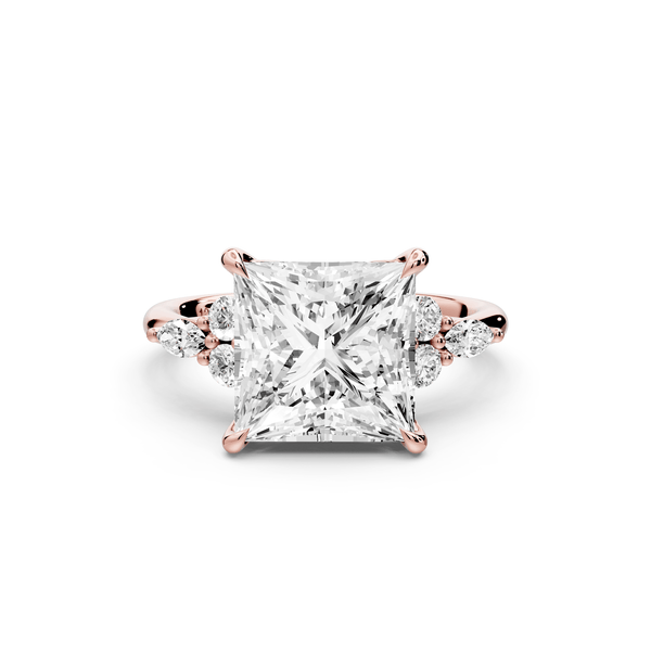 Sandi - 4ct 14k rose gold Princess Floral Cluster Side-Stone Engagement Ring with Plain Band - Mr. Alex Jewelry