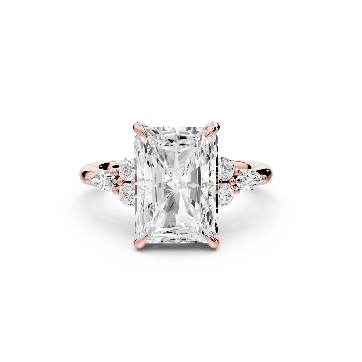 Sandi - 4ct 14k rose gold Radiant Floral Cluster Side-Stone Engagement Ring with Plain Band - Mr. Alex Jewelry