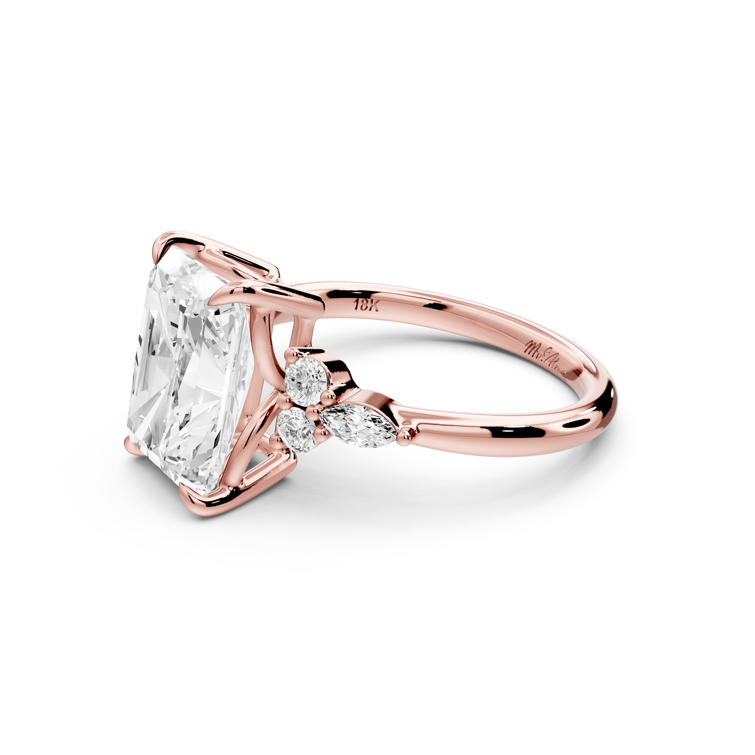 Sandi - 4ct 14k rose gold Radiant Floral Cluster Side-Stone Engagement Ring with Plain Band - Mr. Alex Jewelry