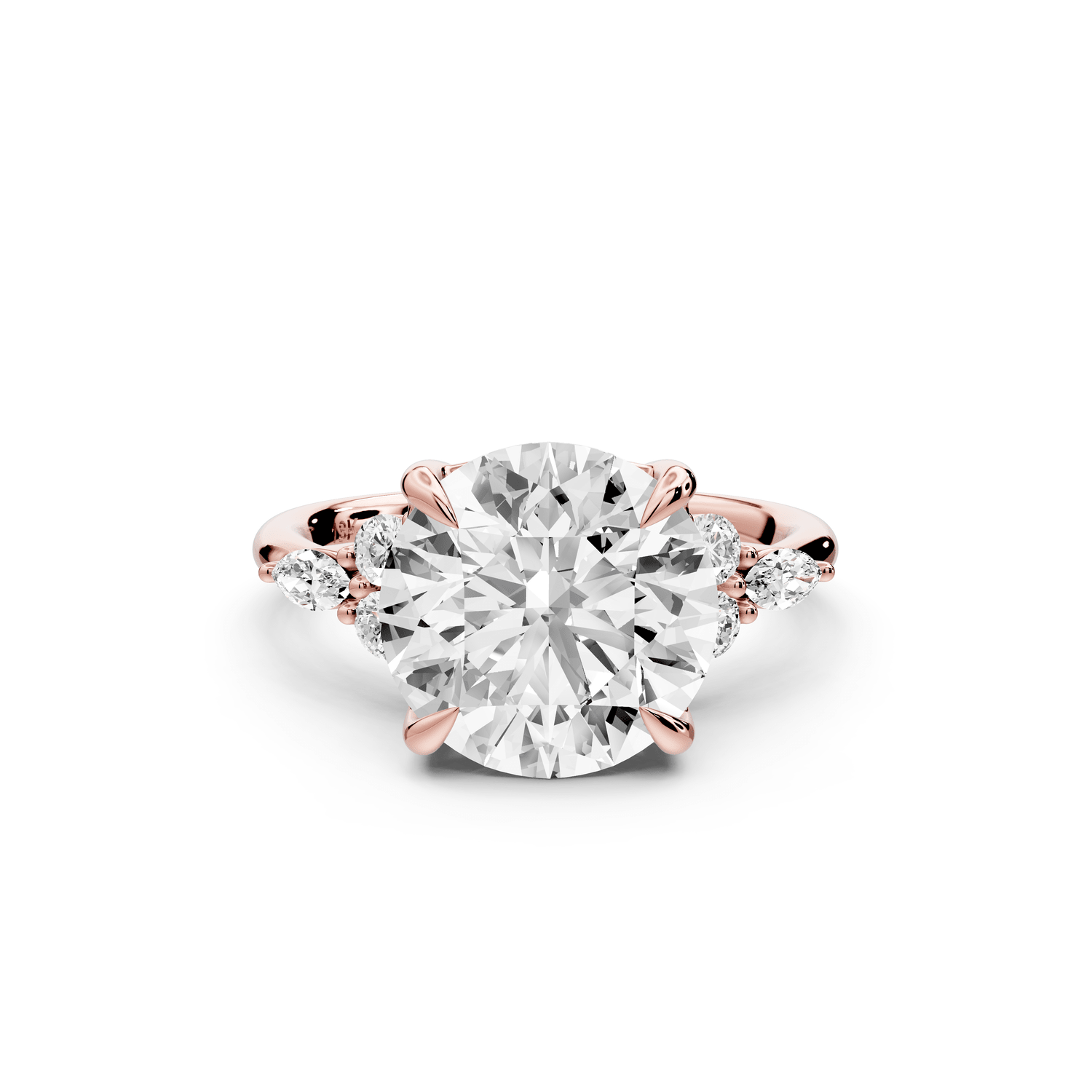 Sandi - 4ct 14k rose gold Round Floral Cluster Side-Stone Engagement Ring with Plain Band - Mr. Alex Jewelry