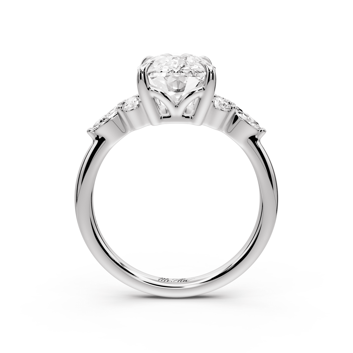 Sandi - 4ct 14k white gold Ecushion Floral Cluster Side-Stone Engagement Ring with Plain Band - Mr. Alex Jewelry