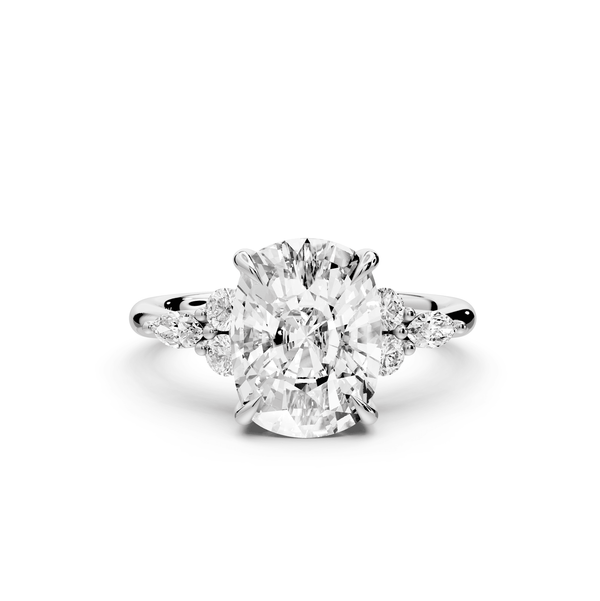 Sandi - 4ct 14k white gold Ecushion Floral Cluster Side-Stone Engagement Ring with Plain Band - Mr. Alex Jewelry
