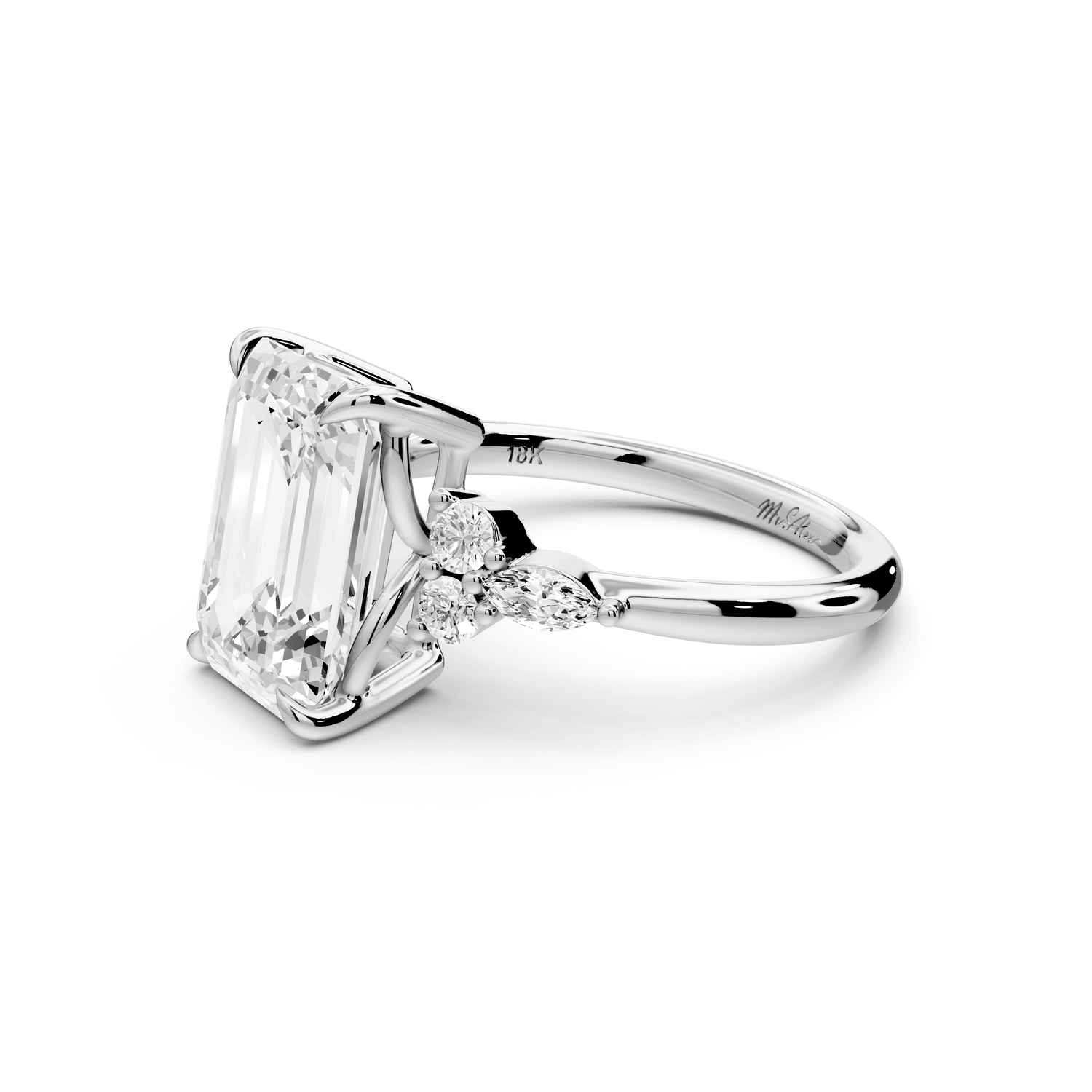 Sandi - 4ct 14k white gold Emerald Floral Cluster Side-Stone Engagement Ring with Plain Band - Mr. Alex Jewelry