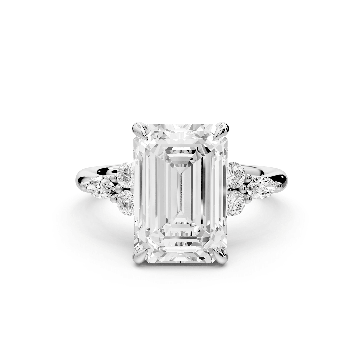 Sandi - 4ct 14k white gold Emerald Floral Cluster Side-Stone Engagement Ring with Plain Band - Mr. Alex Jewelry