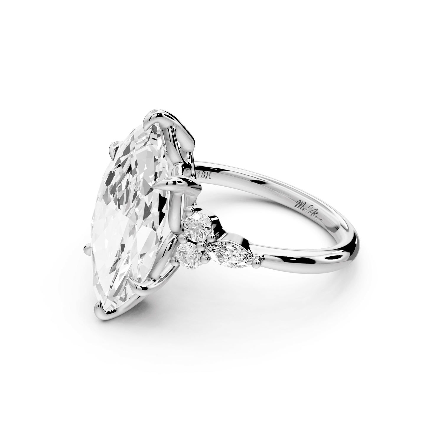 Sandi - 4ct 14k white gold Marquise Floral Cluster Side-Stone Engagement Ring with Plain Band - Mr. Alex Jewelry