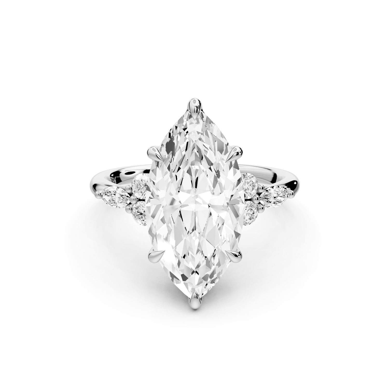 Sandi - 4ct 14k white gold Marquise Floral Cluster Side-Stone Engagement Ring with Plain Band - Mr. Alex Jewelry