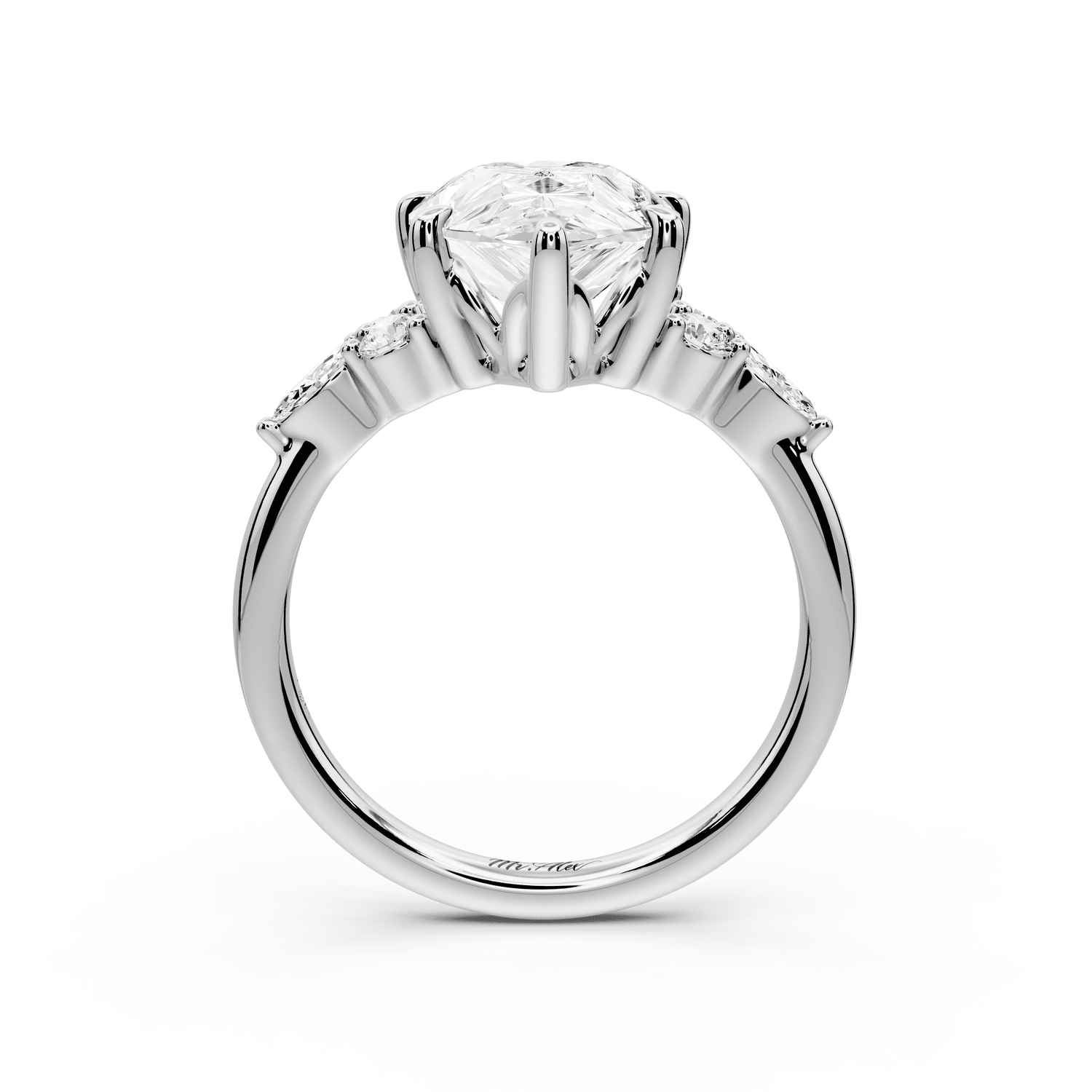 Sandi - 4ct 14k white gold Pear Floral Cluster Side-Stone Engagement Ring with Plain Band - Mr. Alex Jewelry