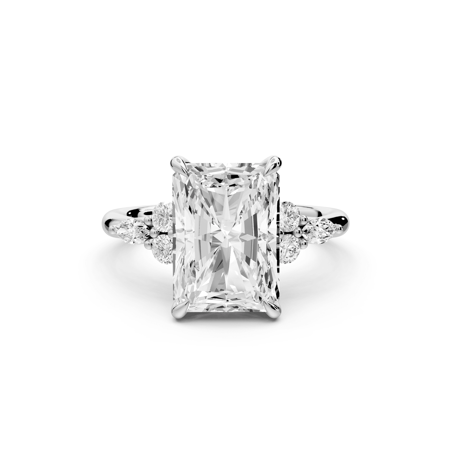 Sandi - 4ct 14k white gold Radiant Floral Cluster Side-Stone Engagement Ring with Plain Band - Mr. Alex Jewelry