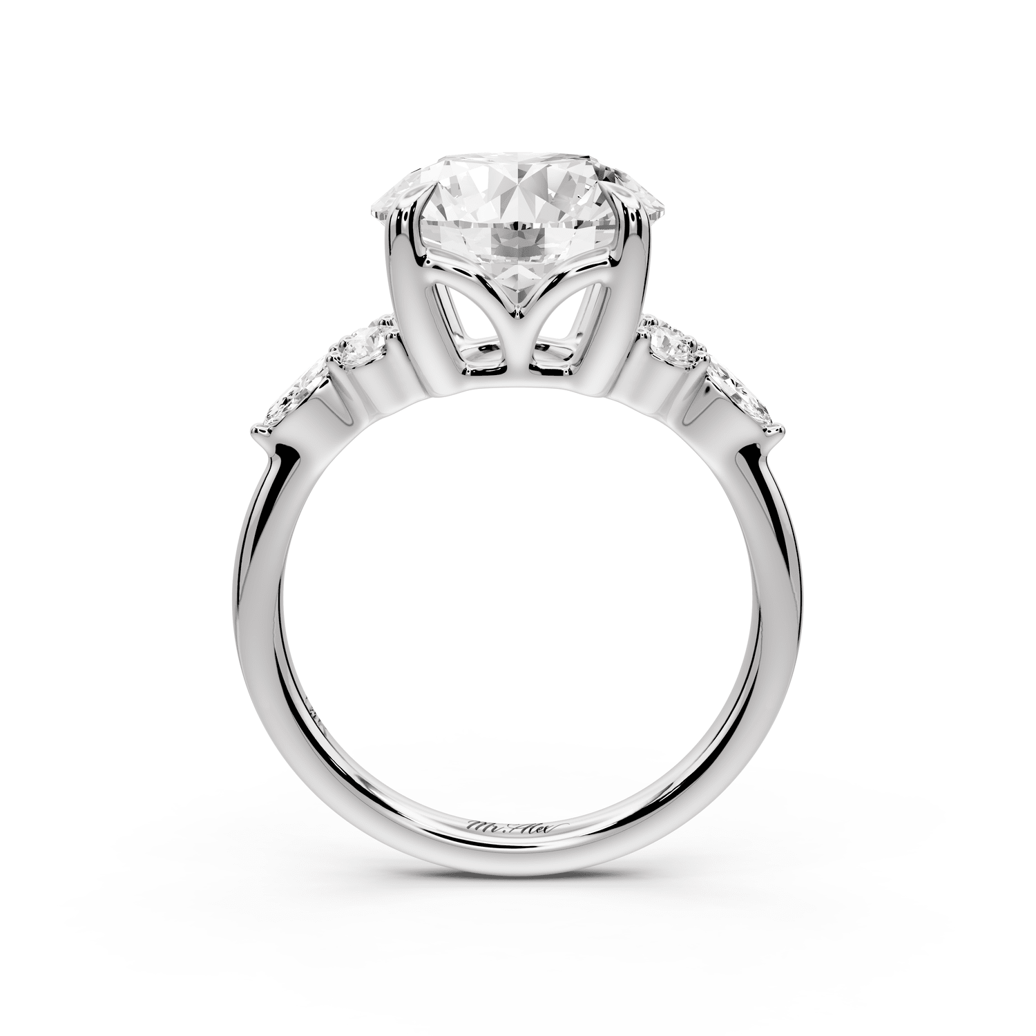 Sandi - 4ct 14k white gold Round Floral Cluster Side-Stone Engagement Ring with Plain Band - Mr. Alex Jewelry