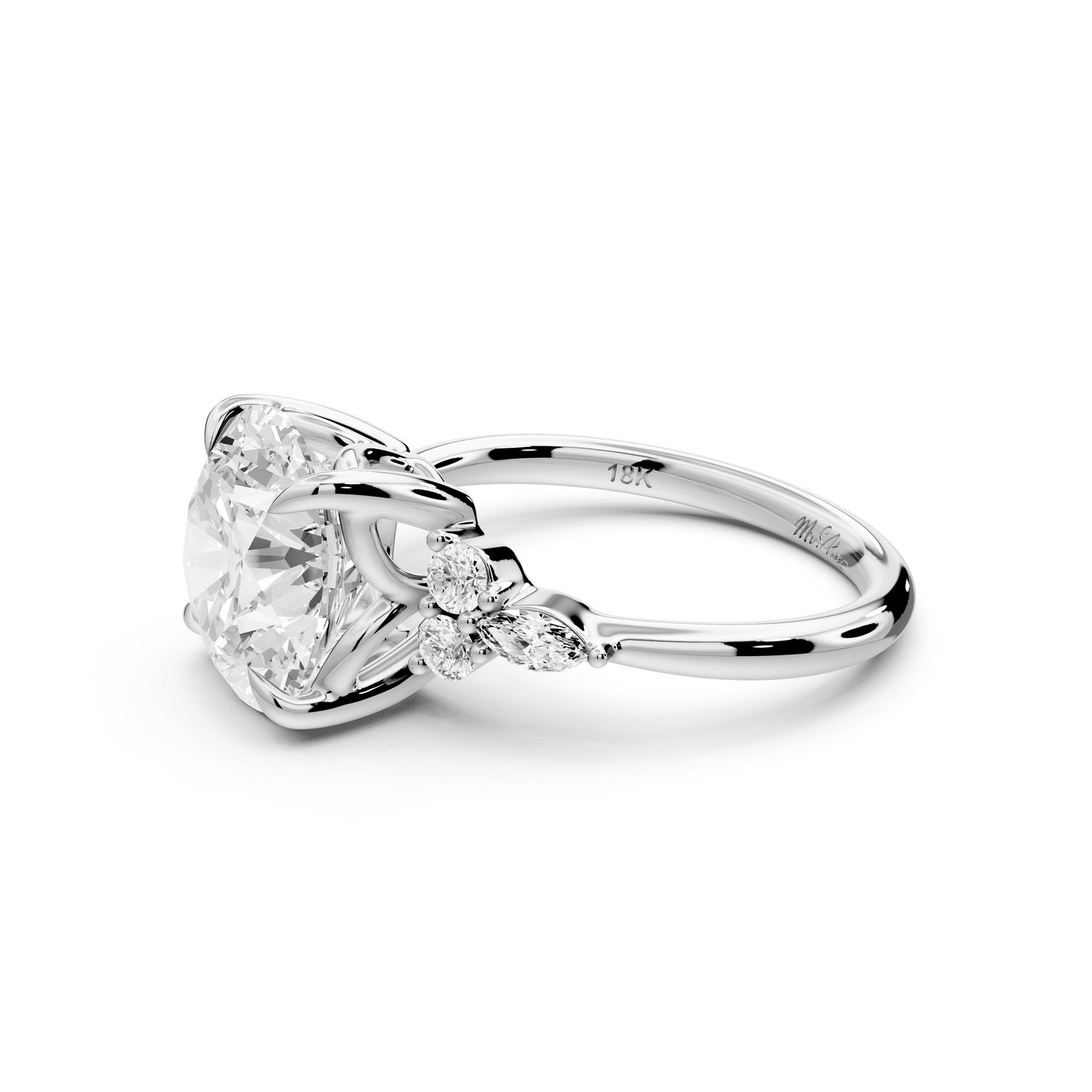 Sandi - 4ct 14k white gold Round Floral Cluster Side-Stone Engagement Ring with Plain Band - Mr. Alex Jewelry