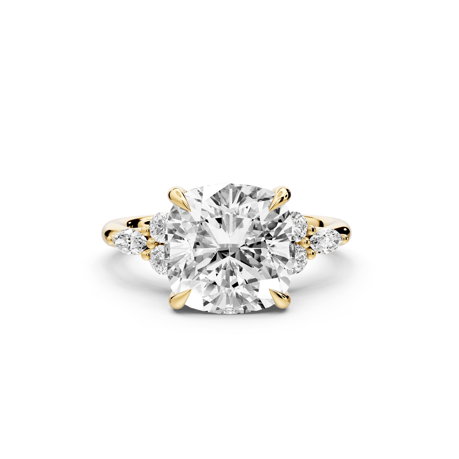 Sandi - 4ct 14k yellow gold Cushion Floral Cluster Side-Stone Engagement Ring with Plain Band - Mr. Alex Jewelry