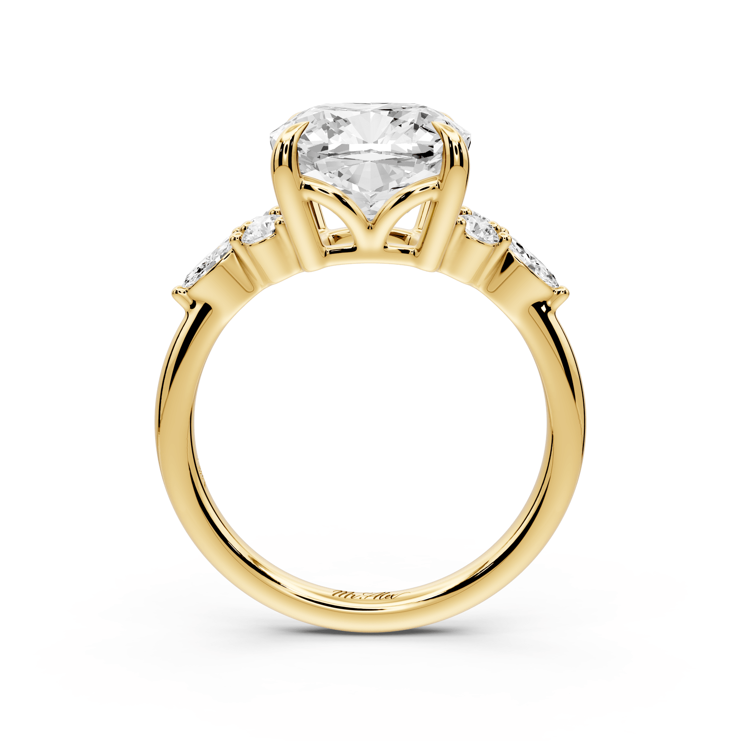 Sandi - 4ct 14k yellow gold Cushion Floral Cluster Side-Stone Engagement Ring with Plain Band - Mr. Alex Jewelry