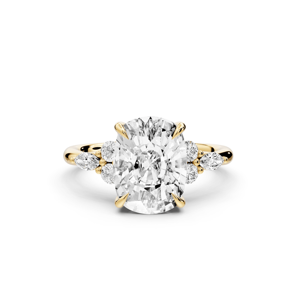 Sandi - 4ct 14k yellow gold Ecushion Floral Cluster Side-Stone Engagement Ring with Plain Band - Mr. Alex Jewelry