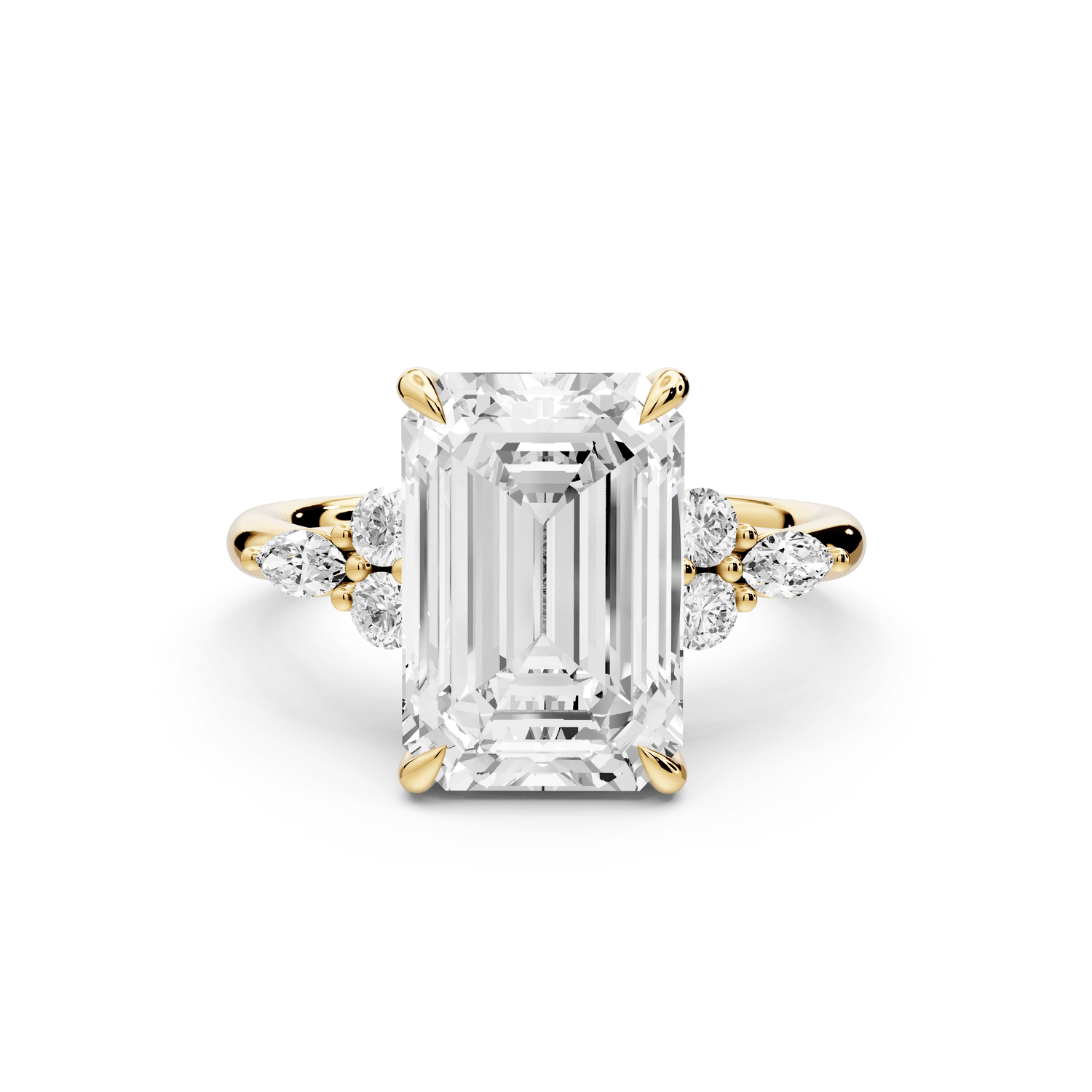 Sandi - 4ct 14k yellow gold Emerald Floral Cluster Side-Stone Engagement Ring with Plain Band - Mr. Alex Jewelry