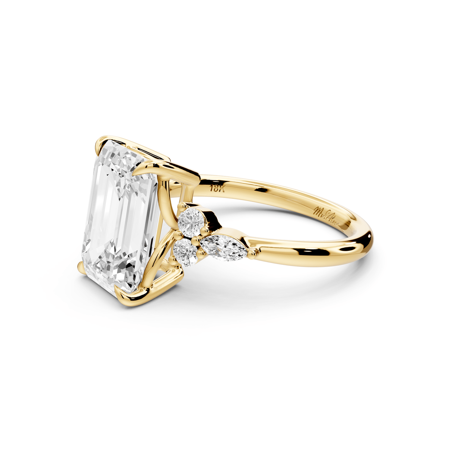 Sandi - 4ct 14k yellow gold Emerald Floral Cluster Side-Stone Engagement Ring with Plain Band - Mr. Alex Jewelry